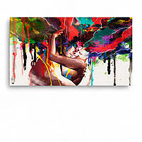Картина «Закохані в кольорах» Абстрактне мистецтво Друк на полотні, сучасний настінний декор 60х30 см, фото 2