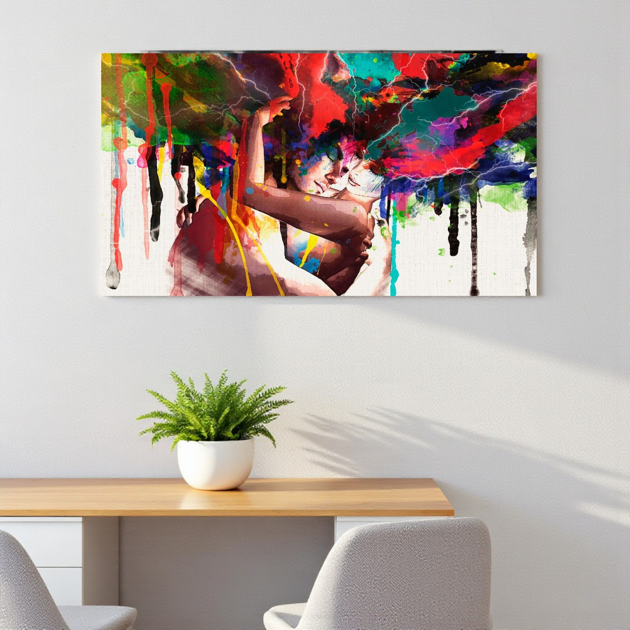 Картина «Закохані в кольорах» Абстрактне мистецтво Друк на полотні, сучасний настінний декор 60х30 см, фото 1