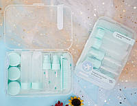 Дорожній набір флаконів для косметики CooLber 10 предметів у боксі (блакитний)