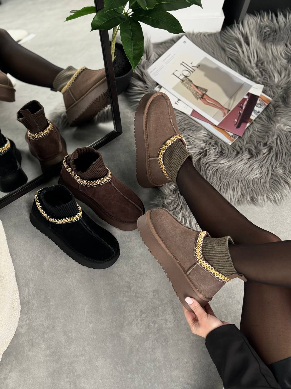 Жіночі низки уги, жіночі уги автоледі, коричневі уги жіночі, жіночі уги на високій підошві, фото 1