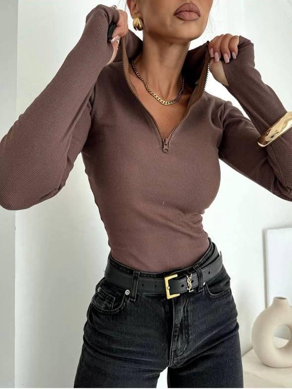 Боді з довгим рукавом шоколадного кольору, фото 1