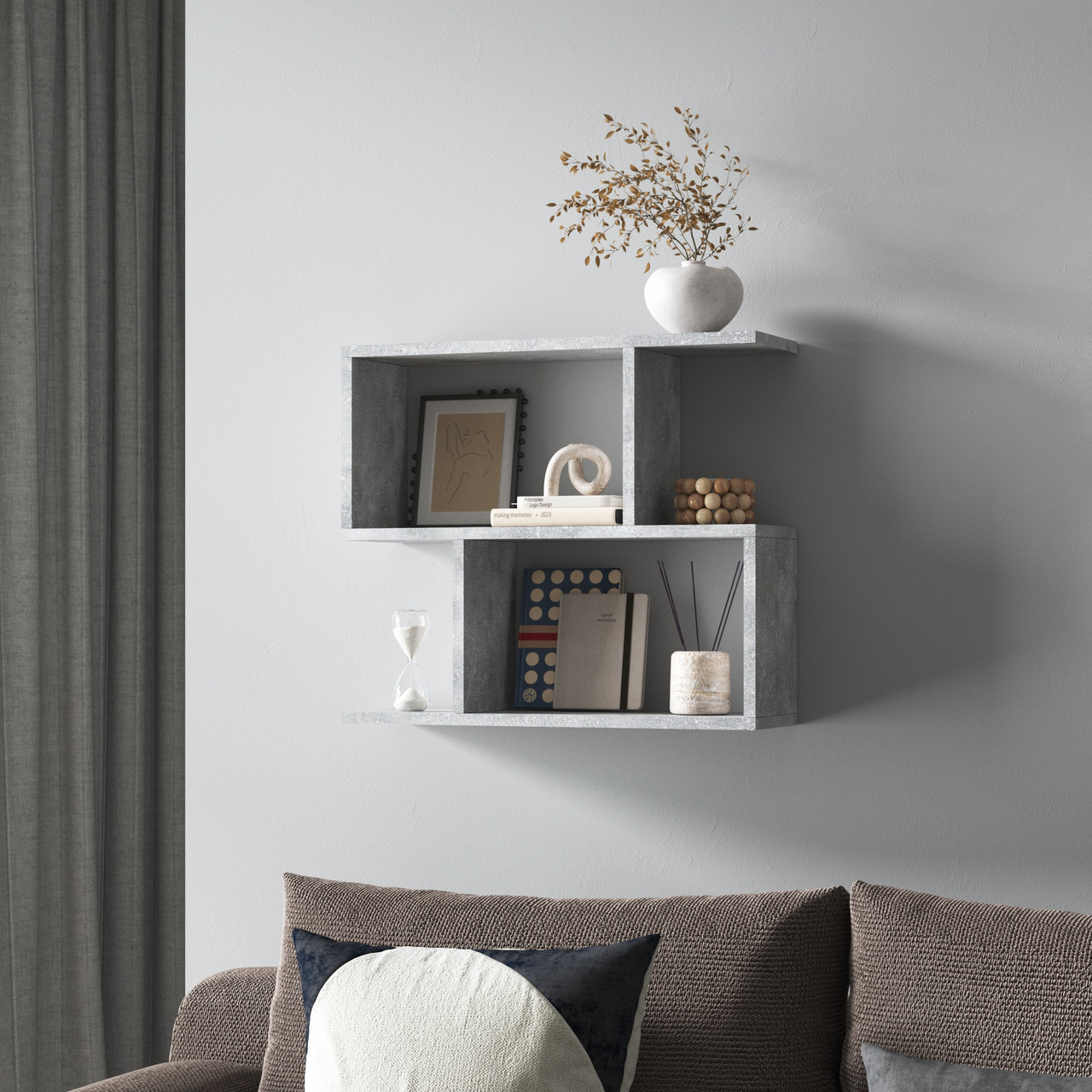 Полиця настінна колір бетон для книг та декору 60×52×18 см, фото 1