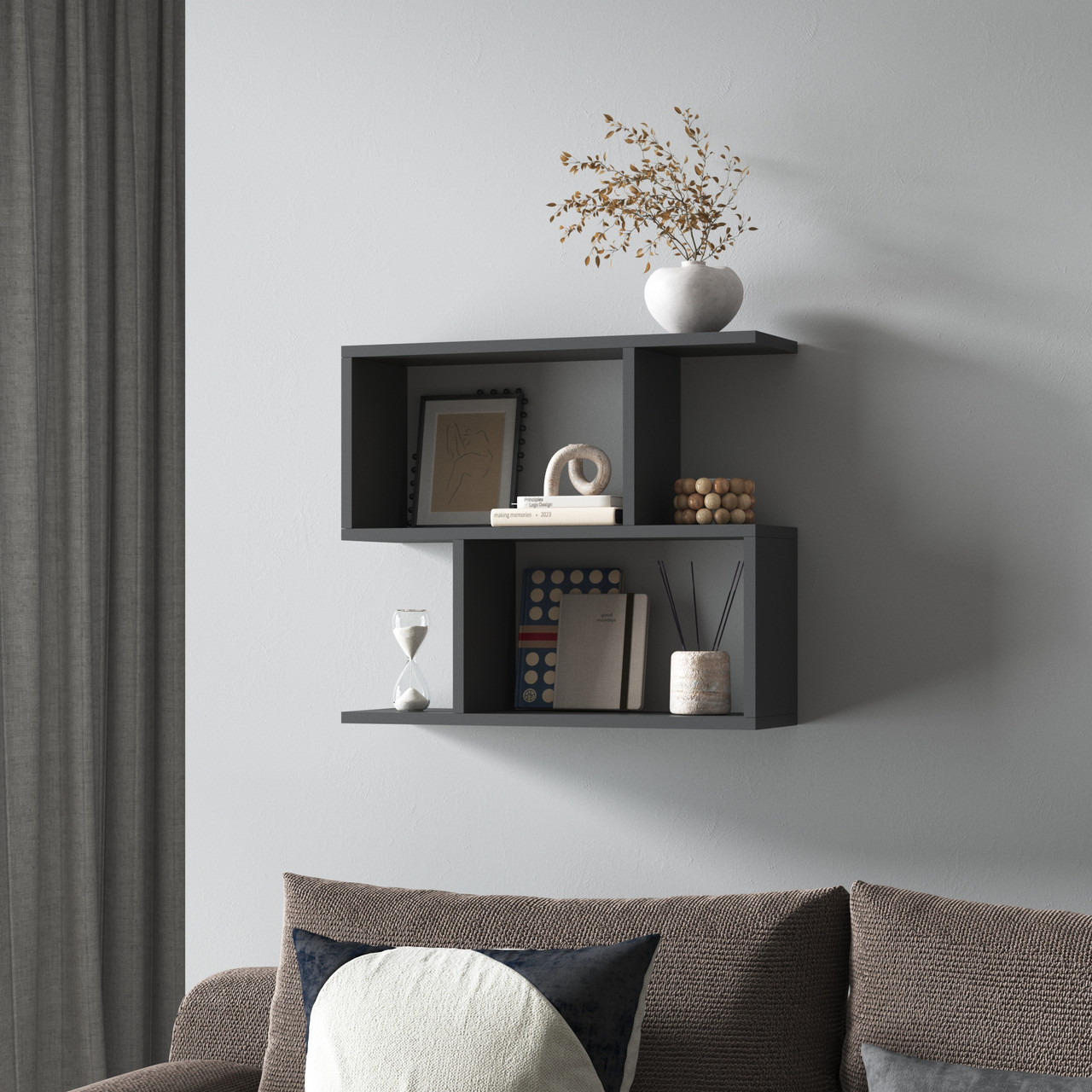 Полиця настінна колір антрацит для книг та декору 60×52×18 см, фото 1