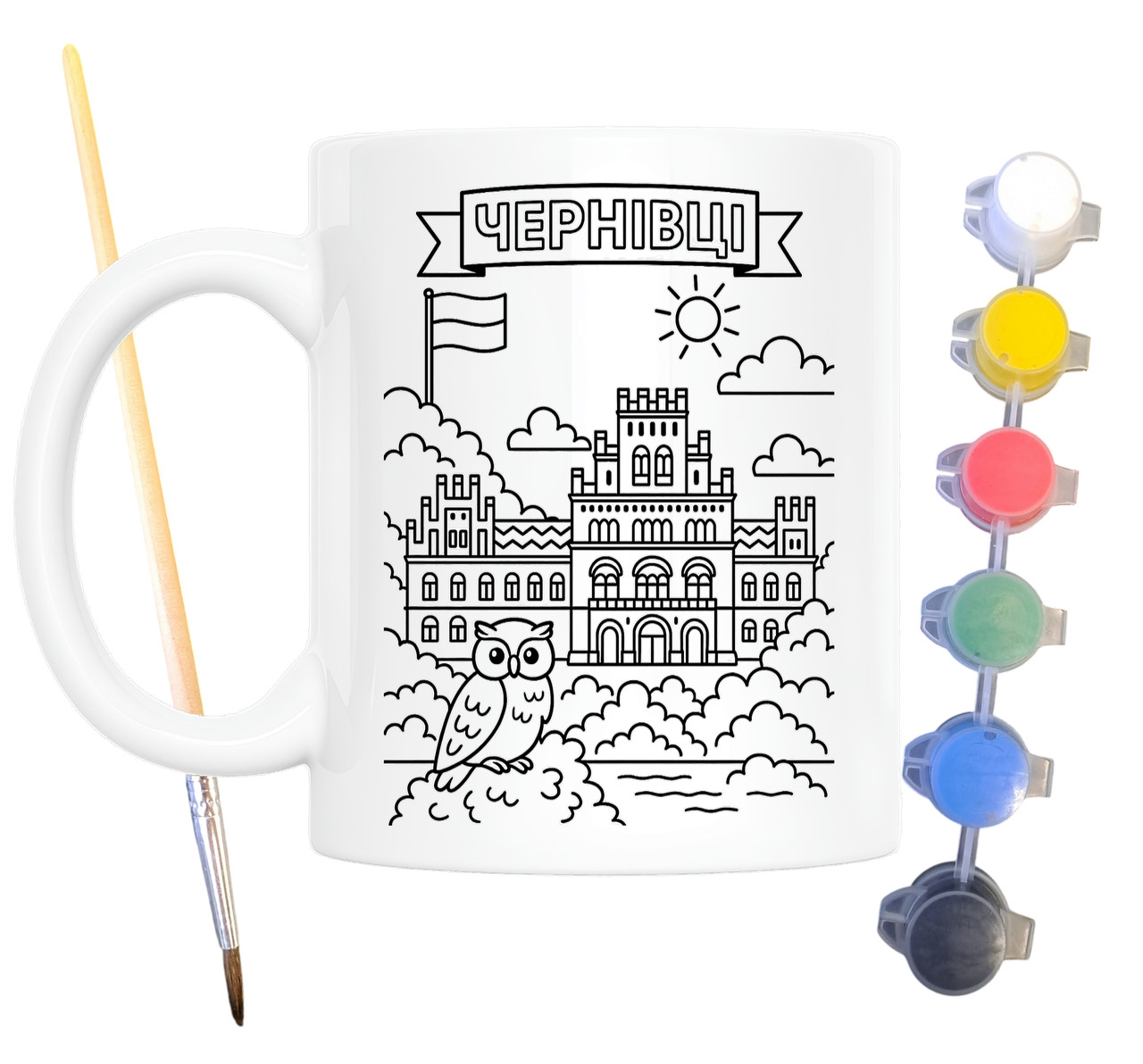 Набір для творчості кружка розмальовка Чернівці 330 мл біла (КР0088), фото 1