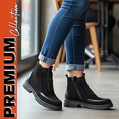 Жіночі демісезонні осінні черевики ботильони шкіряні замшеві на низькому ходу 36-41 розмір