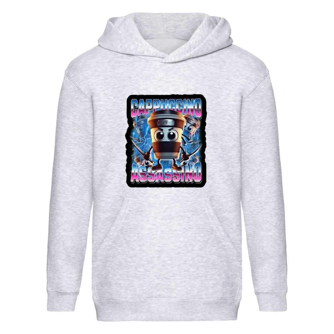 Худі Брейнрот Капучіно Ассасіно італійський мем (brainrot Capuccino Assassino 001) сіре, 116-128-140-152-164 розмір, фото 1