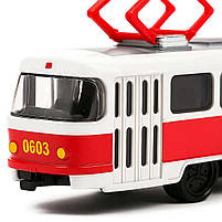 Металевий трамвай Автопром 16 см білий з червоною смугою 1:87, інерційний, арт. 6411C, фото 3
