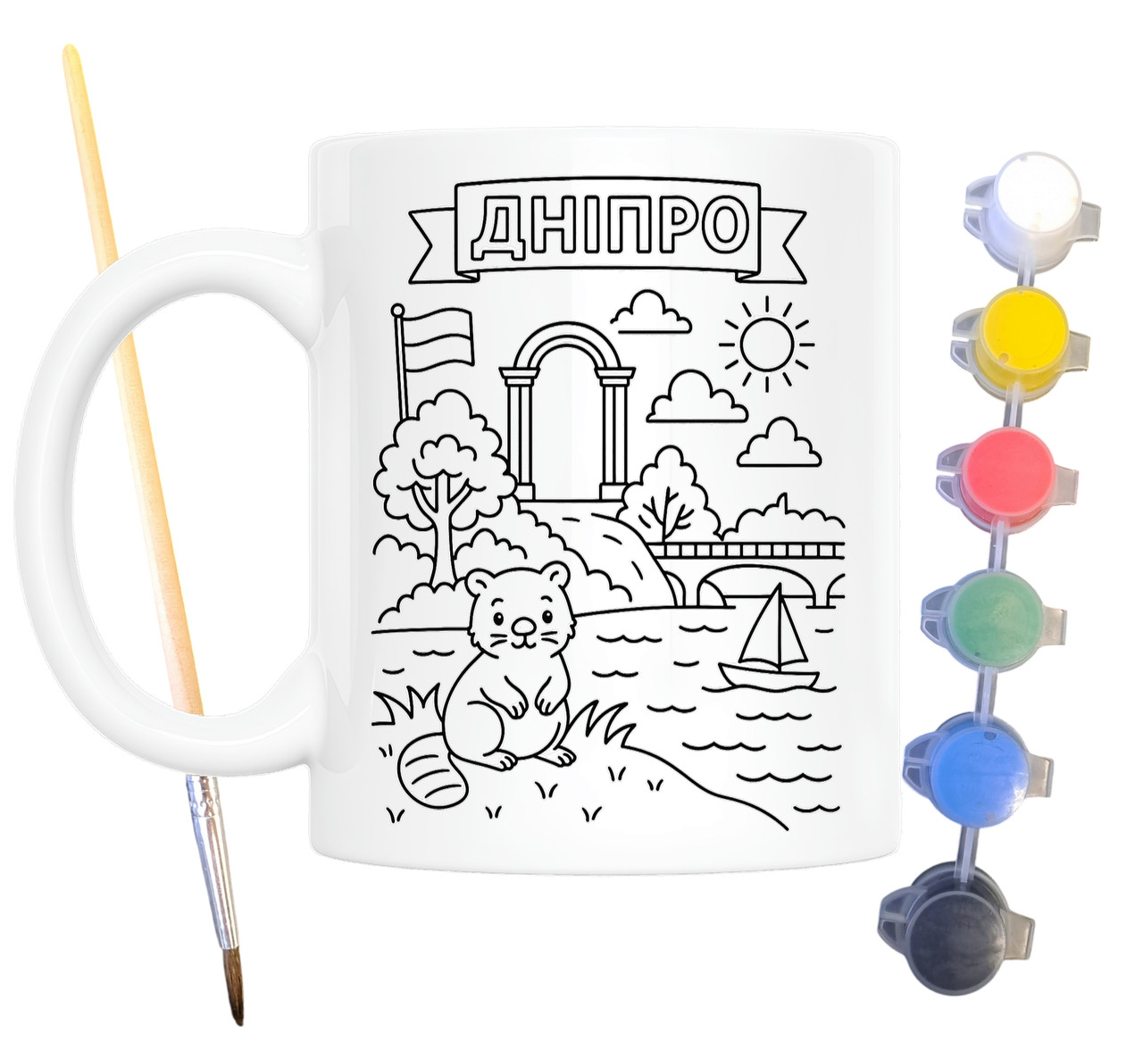 Набір для творчості кружка розмальовка Дніпро 330 мл біла (КР0091), фото 1