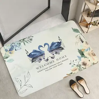 Водопоглинаючий килимок для ванної 50⨯80 см з антиковзаючим покриттям, Лебідь / Діатомітовий килимок у ванну