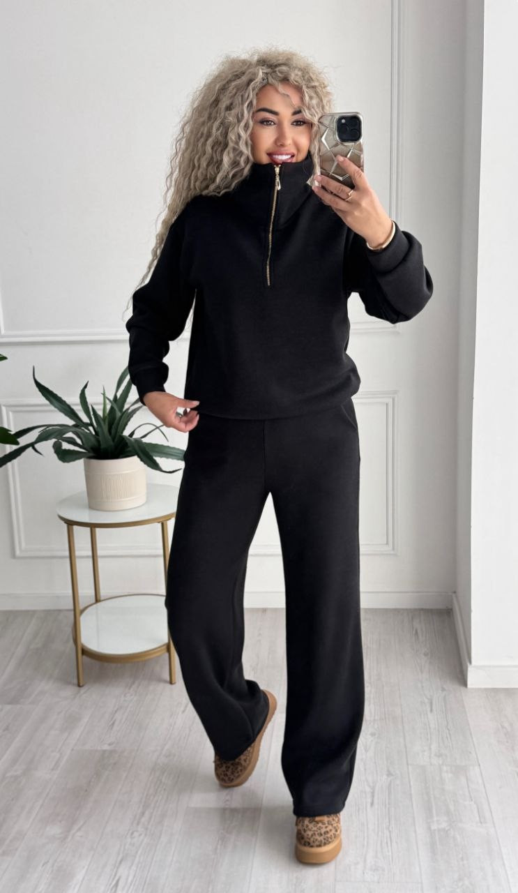 В’язаний теплий костюм жіночий осінь-зима-весна чорний, фото 1