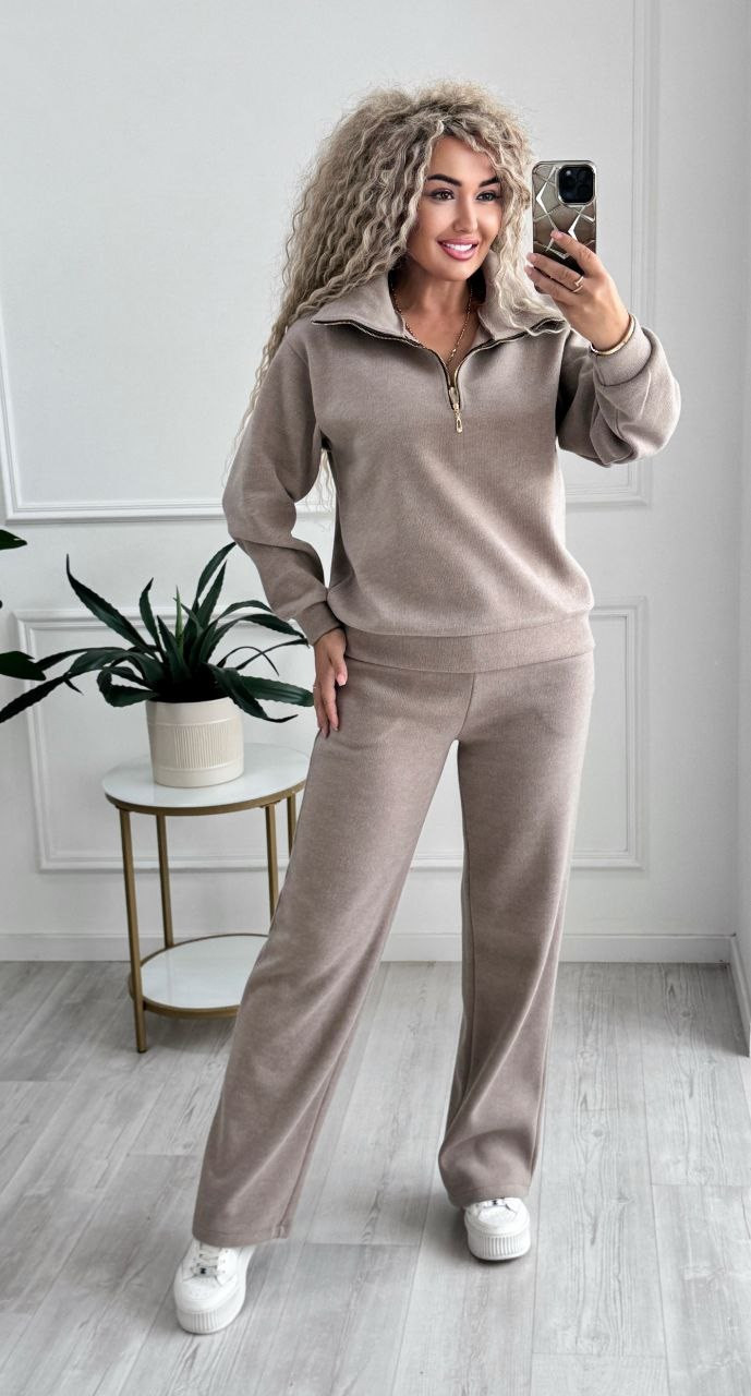 В’язаний теплий костюм жіночий осінь-зима-весна беж, фото 1