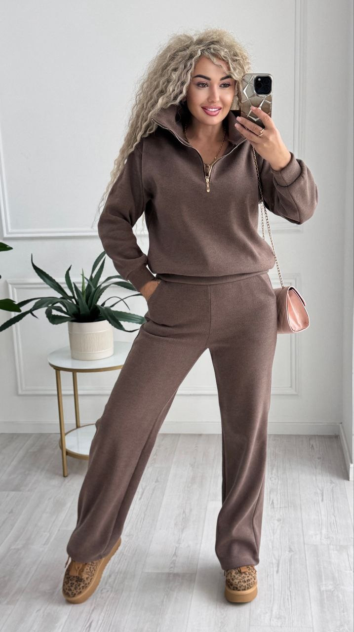 В’язаний теплий костюм жіночий осінь-зима-весна мокко, фото 1