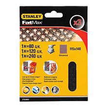 Сітка шліфувальна STANLEY STA39082 набір 3 листа 115 x 140 мм сечение 80120240