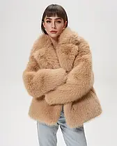 🧥 Коротка еко шуба під песця бежевого кольору | Теплий напівшубок із штучного хутра