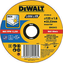 Круг відрізний DeWALT DT43906 діаметр 125 мм товщина 1.6 мм для нержавіючої сталі та металу