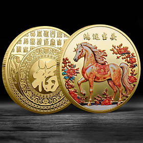 Позолочена монета Кінь удачі та процвітання з манрами та символом Фук