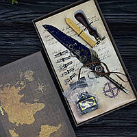 Подарунковий набір Вінтажна перова ручка в стилі стимпанк Синя