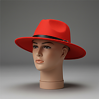 Капелюх федора з вовни червоний для жінок, капелюх з ремінцем для чоловіків весняний