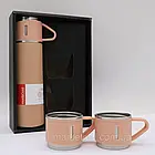 Термос вакуумний 500 мл, з нержавіючої сталі + 3 чашки, Рожевий / Термос з ізоляційним кухлем, фото 9