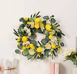 Декоративний вінок з лимонами та півоніями, 45 х 45 см