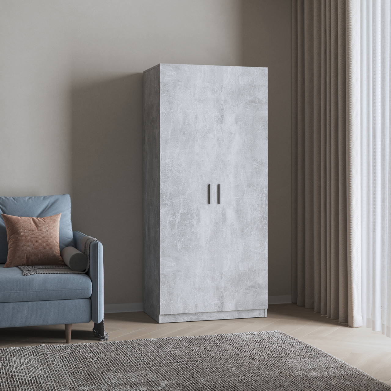 Шафа колір бетон 2-х дверна з полицею та штангою h181*80*50 см, фото 1