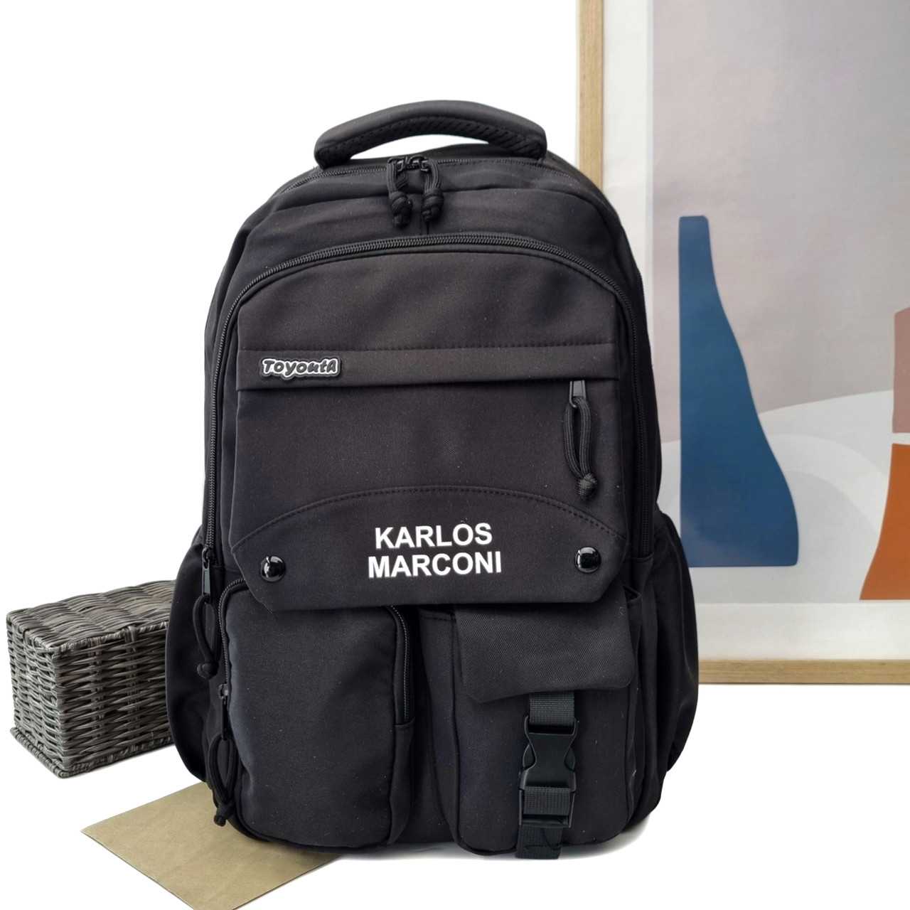 Чорний рюкзак поліестер Арт.S054 black Karlos Marconi (54)