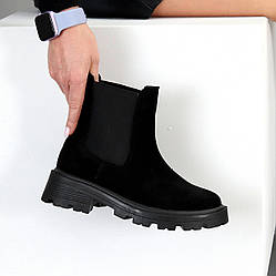 Чорні повсякденні черевики челсі натуральна замша низький хід