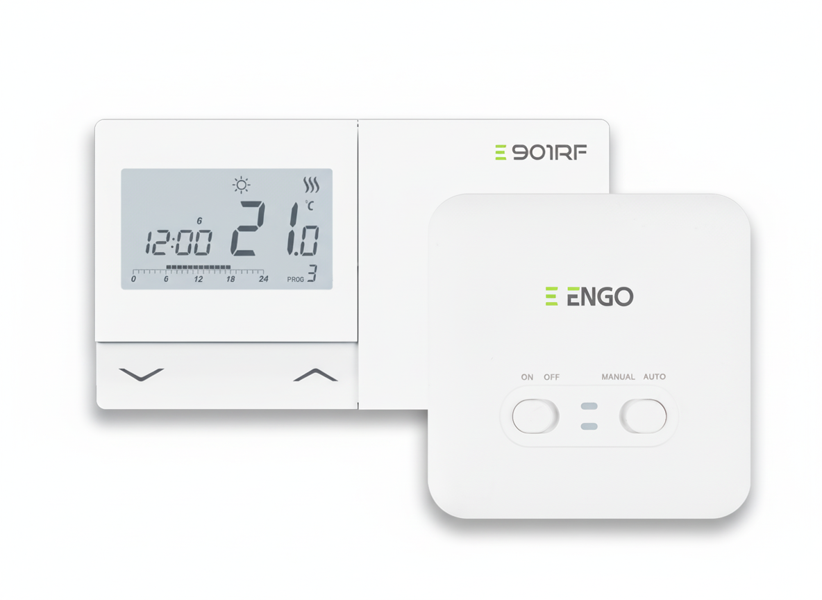 ENGO E901RF — програматор температури бездротовий, 3-в-1, 2×AA, TPI/гістерезис, фото 1