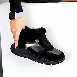 Утеплені чорні кросівки натуральна замша + шкіра 39