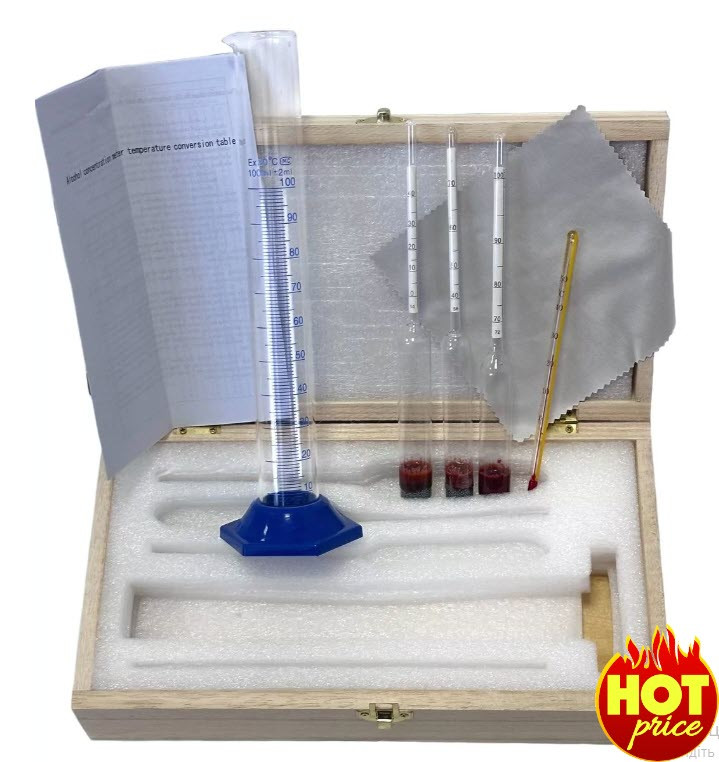 Набір ареометров АСП-3 в дер. коробці + Циліндр мірний, фото 1