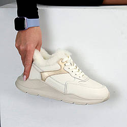 Утеплені світлі бежеві кросівки натуральна замша + шкіра 39