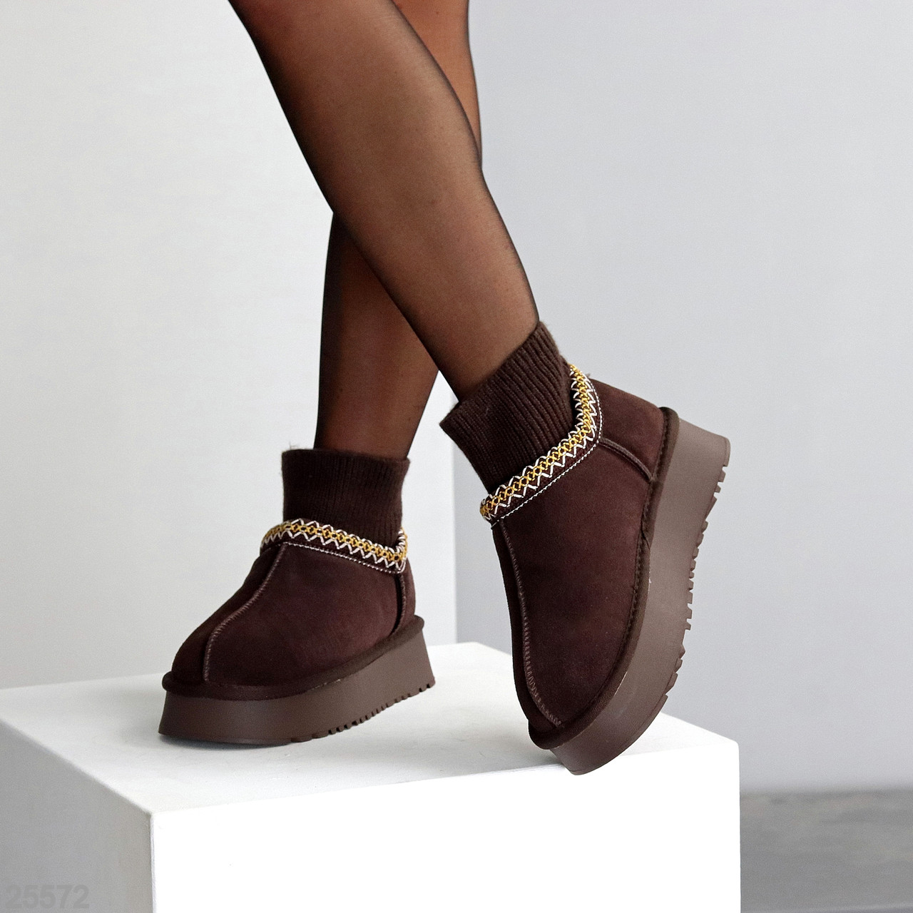 Низькі уггі автоледі з текстильним манжетом колір гіркий Шоколад 41, фото 1