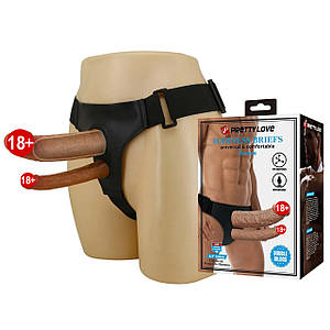 Страпон подвійний, чоловічий Pretty Love Kearen на трусиках-ременях, 17.5 х 4.2 х 2.5 см