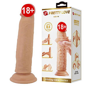Фалоімітатор реаліст Pretty Love Keon з рухомою шкірою, тілесний, 21.4 х 4.4 см