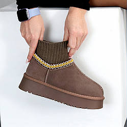 Низькі уггі автоледі з текстильним манжетом колір капучино 38