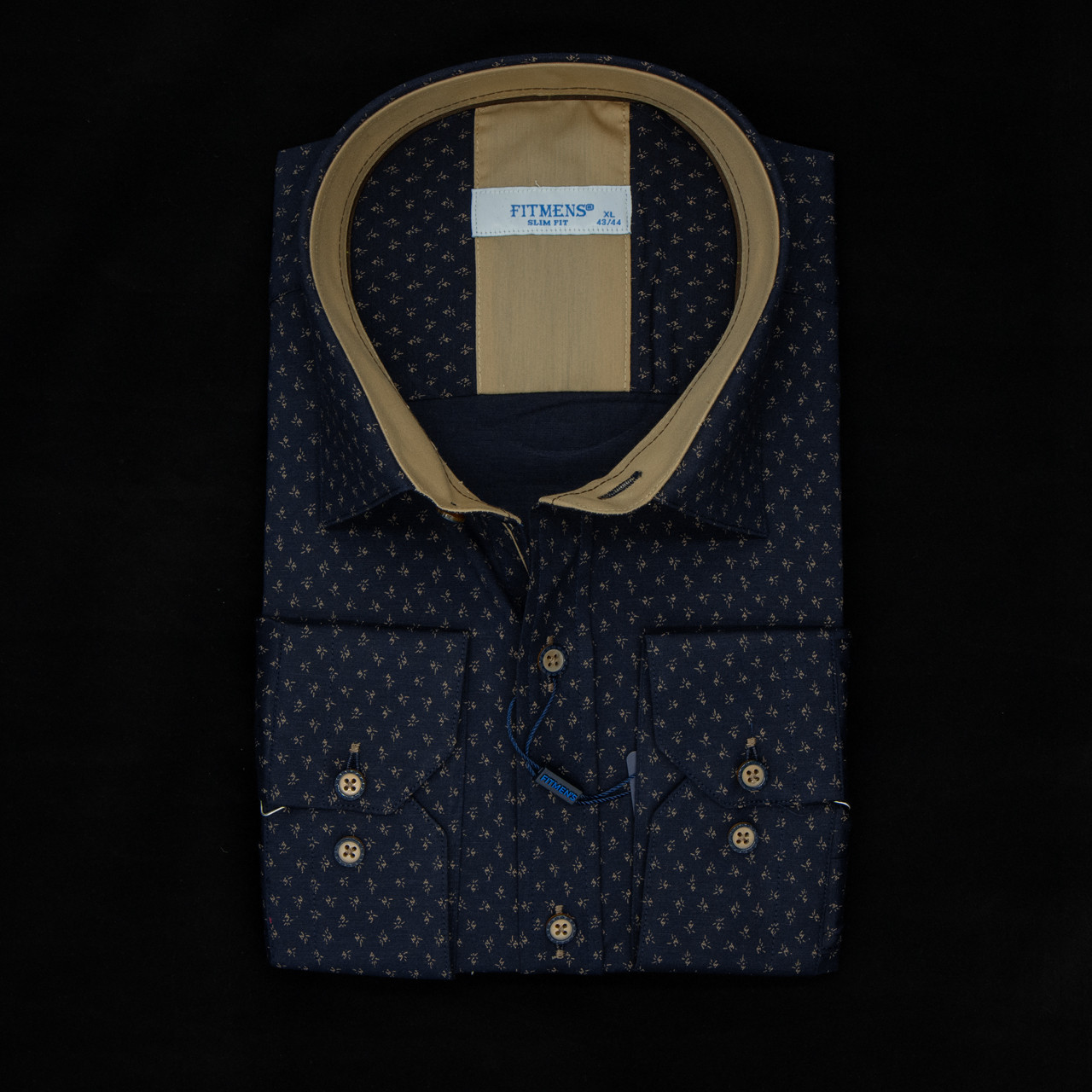 Сорочка чоловіча, приталена (Slim Fit), з довгим рукавом, FITMENS FS-003819 Lacivert Kahve 97% бавовна 3% еластан L(Р), фото 1