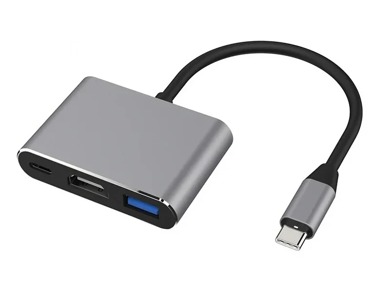 Перехідник хаб Type-C 3 in 1 to HDMI, USB, Type-C Charging, фото 1