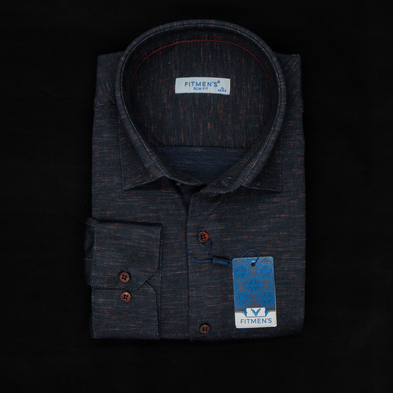 Сорочка чоловіча, приталена (Slim Fit), з довгим рукавом, FITMENS FS-004223 Lacivert Bordo 97% бавовна 3% еластан L(Р), фото 1