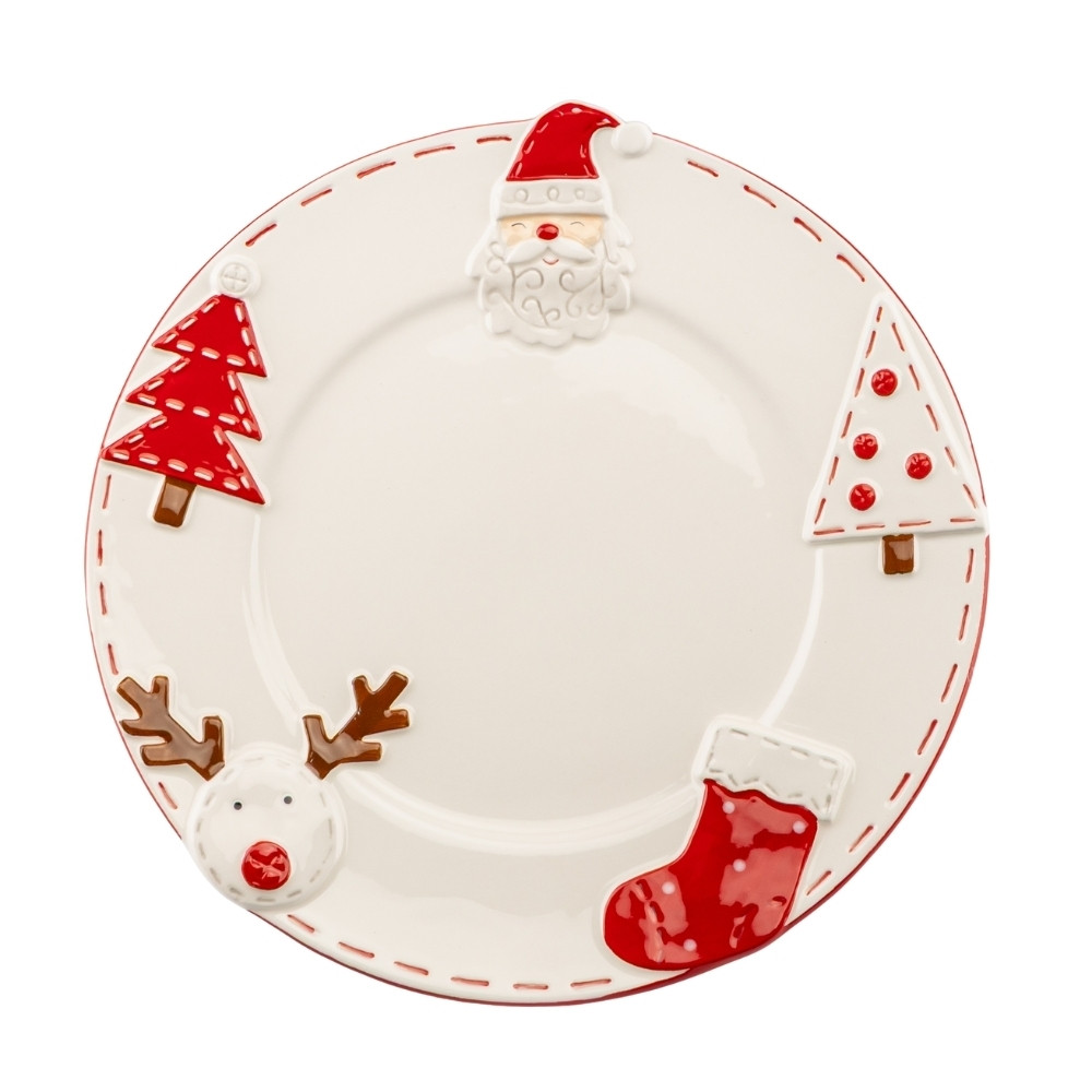 Тарілка новорічна керамічна кругла з декором "Різдвяна круговерть" для сервірування столу 26,7 см, фото 1