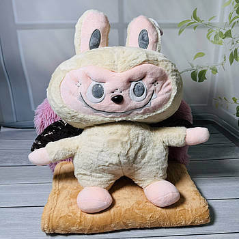 Плед — м'яка іграшка 3 в 1 Лабубу беж з крилами