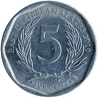 Монета Східно-Карибських штатів 5 центів 2002-11 рр