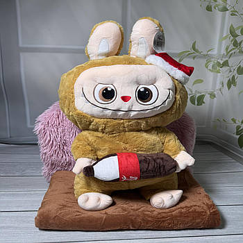 Плед — м'яка іграшка 3 в 1 Лабубу рудий з пляшкою