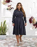 Вельветове плаття міді з поясом графіт батал, фото 2