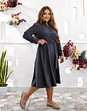 Вельветове плаття міді з поясом графіт батал, фото 3