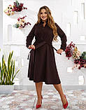 Вельветове плаття міді з поясом темно-коричневий батал, фото 2