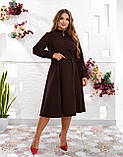 Вельветове плаття міді з поясом темно-коричневий батал, фото 3