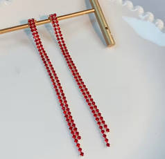 Кліпси жіночі без проколювання сережки довгі у червоних стразах красиві К5727