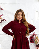 Вельветове плаття міді з поясом бордове батал, фото 4