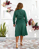 Вельветове плаття міді з поясом зелене батал, фото 4