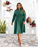 Вельветове плаття міді з поясом зелене батал, фото 2